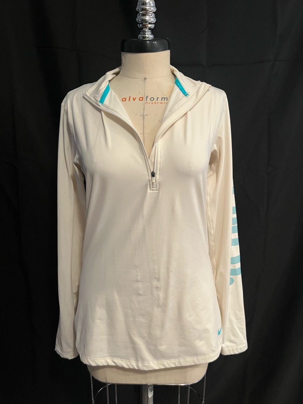 Nike Women’s Dri-fit Cream Half-Zip Pullover with Teal Accents